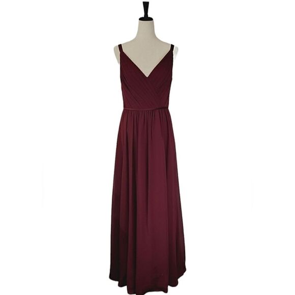 Sorrela Vita Wine V-neck Pleated Double Strap Chiffon Special Occasion Dress 12 - Picture 2 of 8